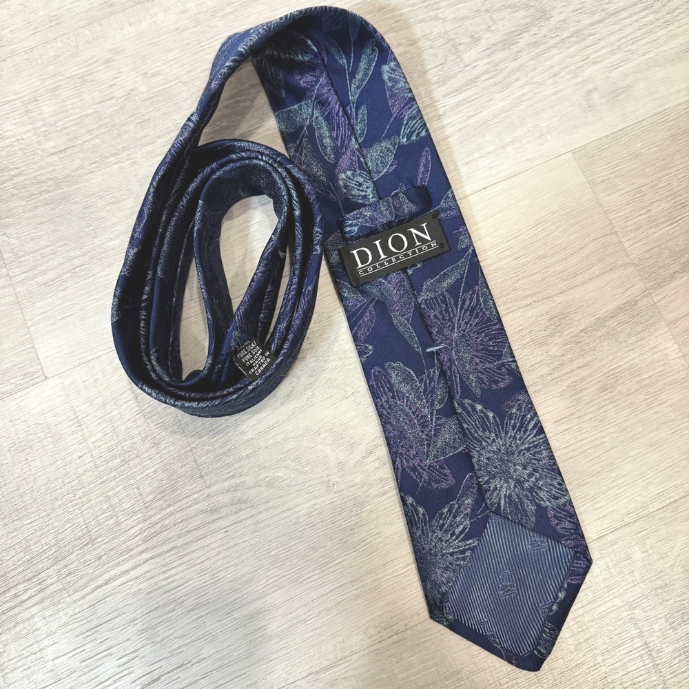 Dion Collection Navy Blue Floral Woven Tie Pure Italian Silk - Made in Canada